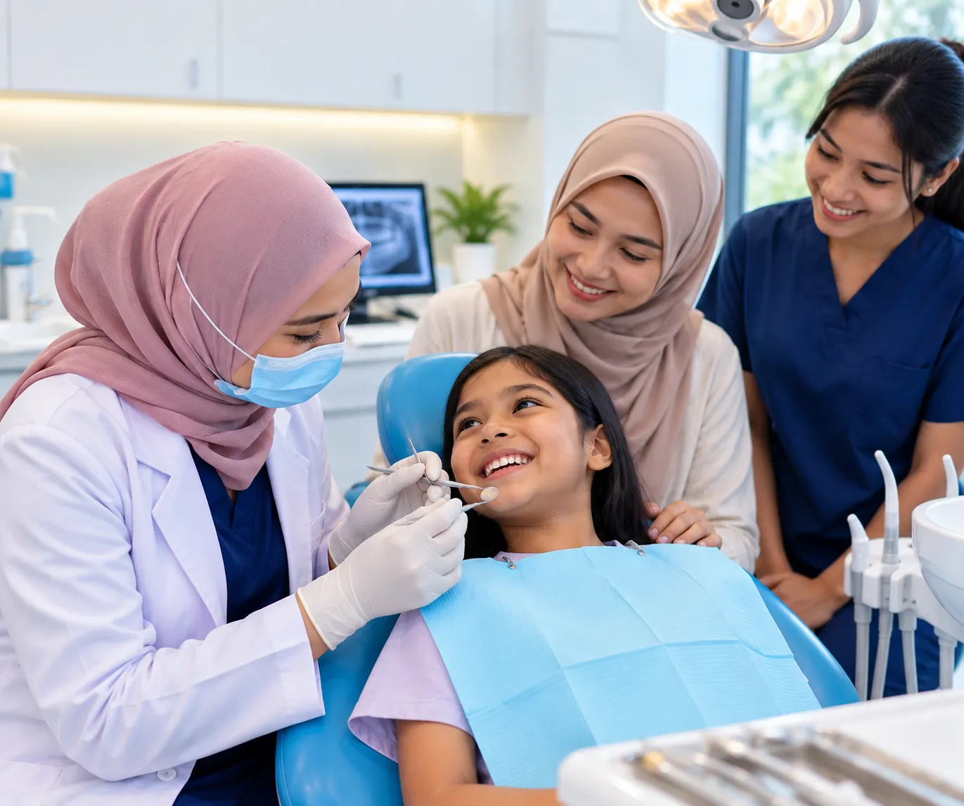 Doktor pergigian kami bersama pesakit muda